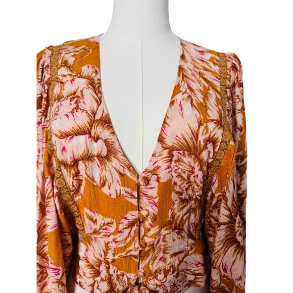 NWT Bohemian Small Band Of The Free Top Blouse Gold Blush Pink Paisley Print - Picture 1 of 12